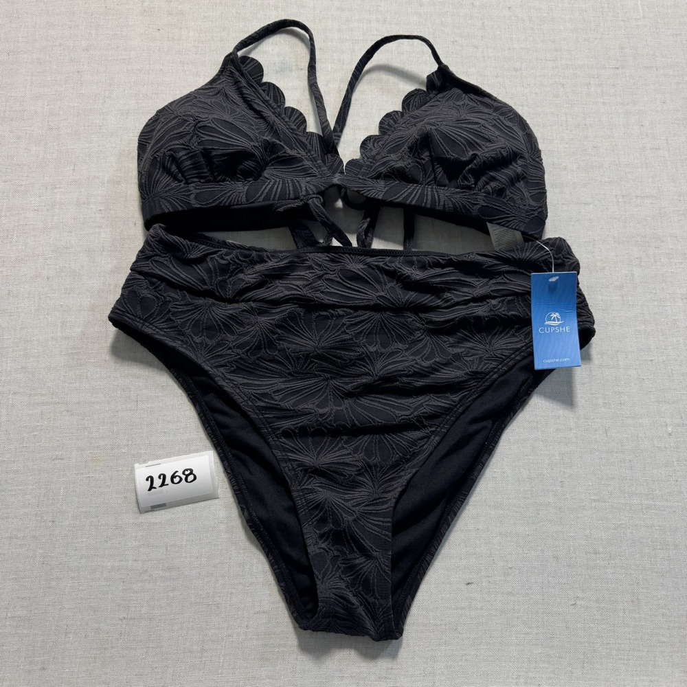 Cupshe High Waist  Bikini Set Women Sz L Black New With Tag